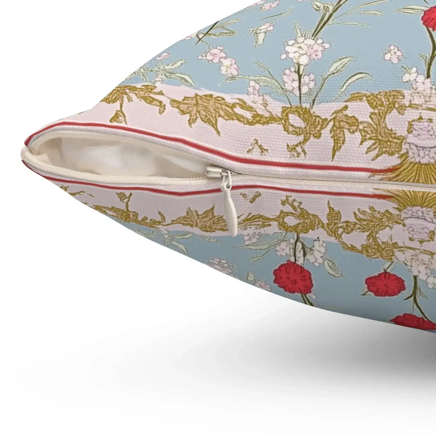 Blue Songbirds & Carnations Throw Pillow