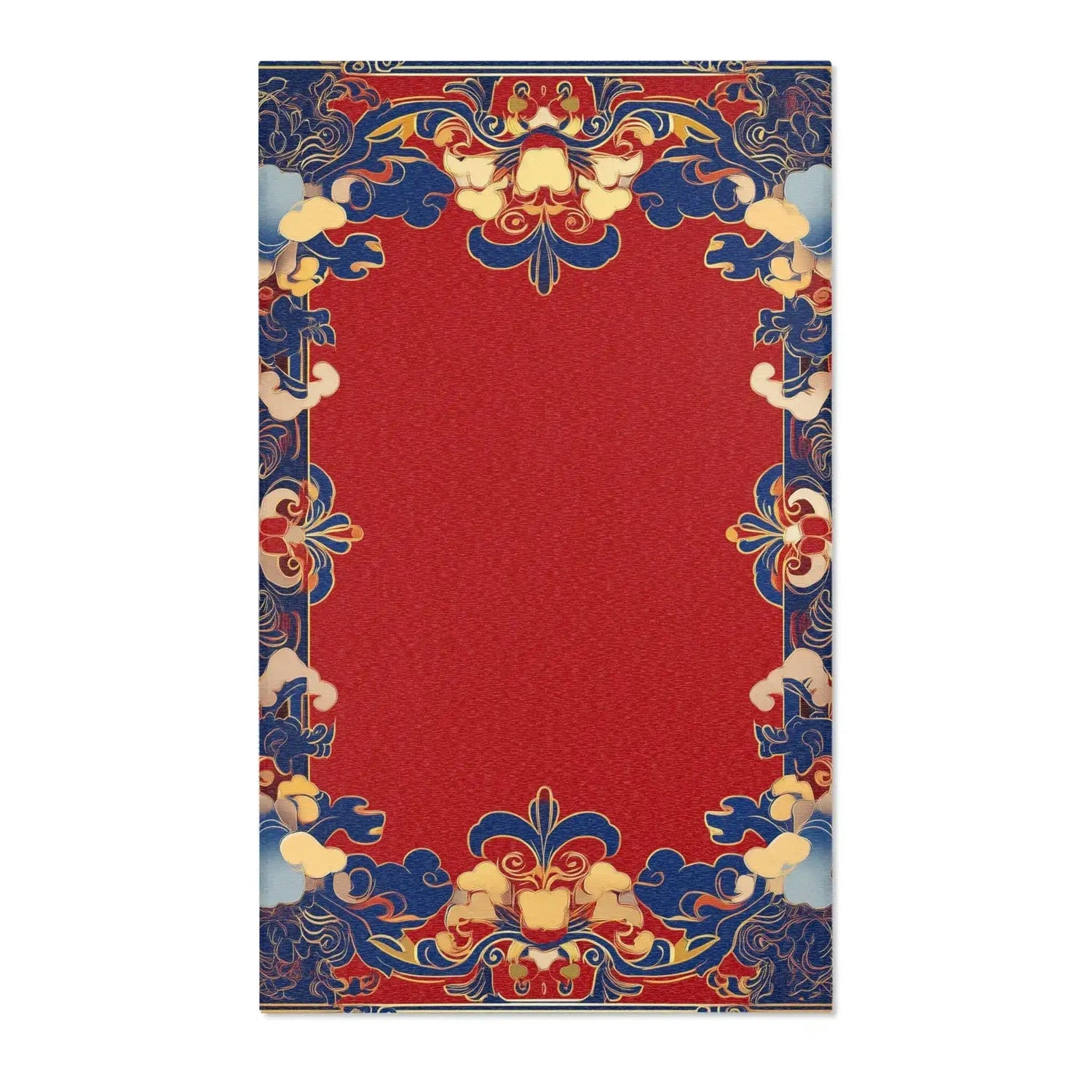 Elegant Chinoiserie Red & Blue Accent Rug