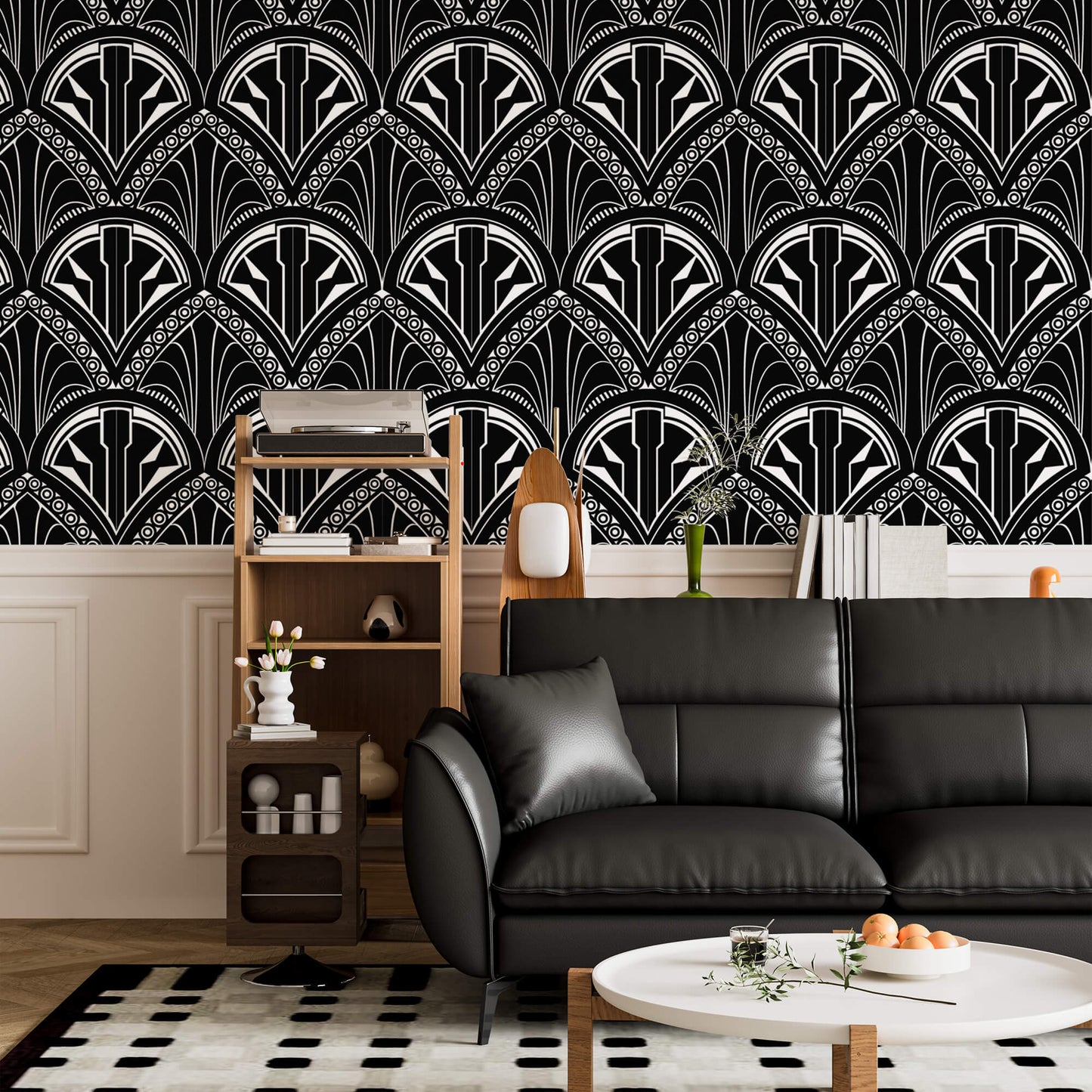 Monochrome Deco Floral Wallpaper