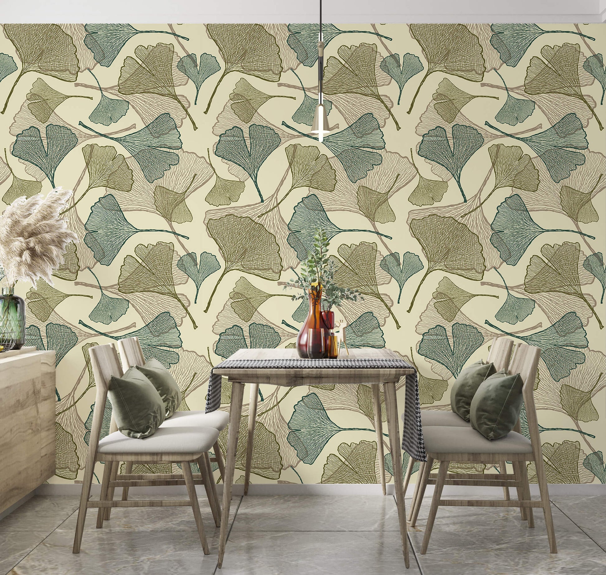 Ginkgo Serenity Wallpaper: Embrace tranquility with this elegant design, featuring delicate ginkgo leaves that exude serenity and grace, perfect for creating a peaceful ambiance in your space.