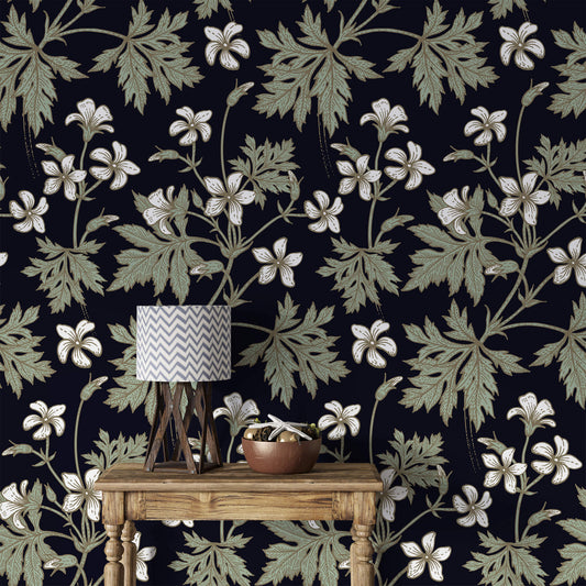 Vintage Floral Noir Wallpaper: Embrace timeless elegance with this captivating design, featuring intricate floral patterns in noir hues, perfect for adding a touch of vintage sophistication to any room.