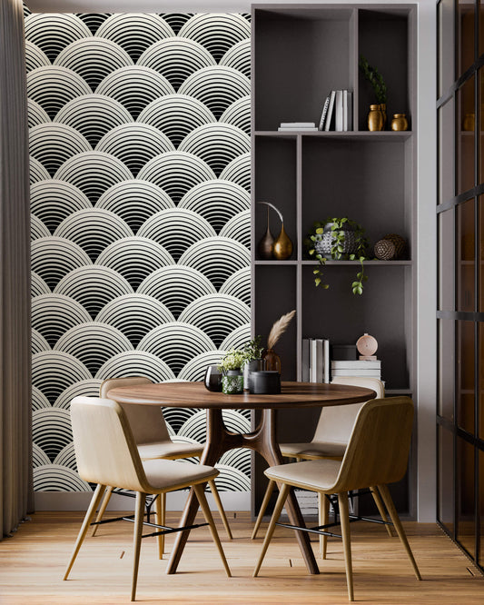Fish Scale Art Deco Wallpaper: Dive into sophistication with this elegant design, featuring intricate fish scale patterns inspired by Art Deco motifs, adding a touch of luxury and glamour to any space