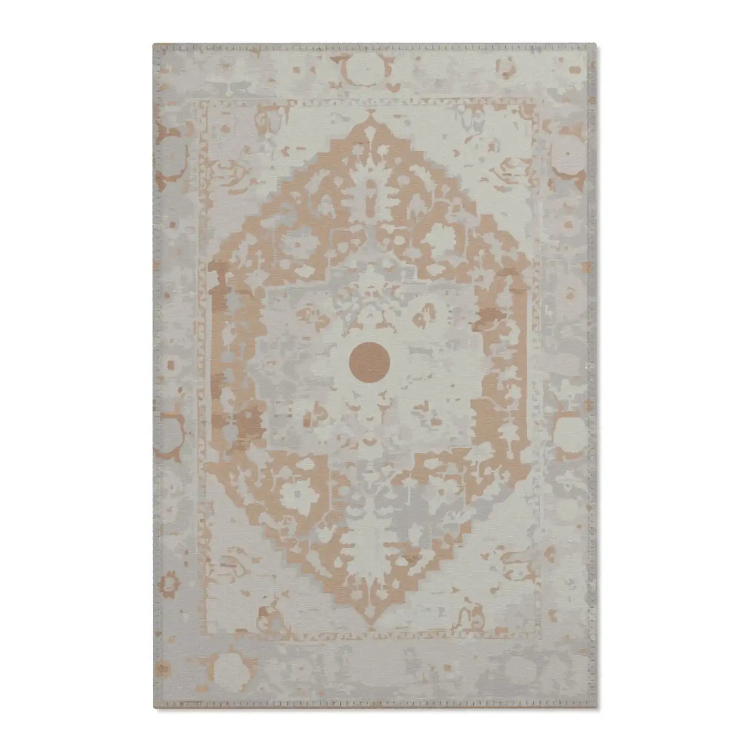 Warm Beige & Ivory Medallion Accent Rug