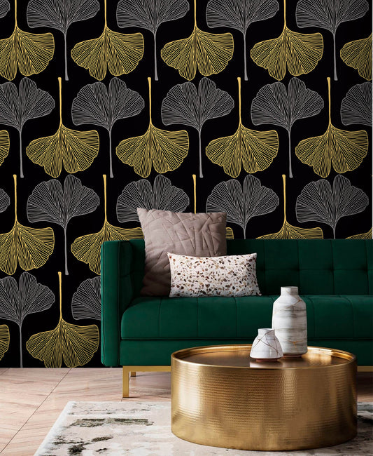 Golden Gingko Grove Wallpaper: Infuse your space with the elegance of nature's golden hues with this enchanting design, featuring lush gingko trees in a radiant golden grove, evoking a sense of tranquility and sophistication