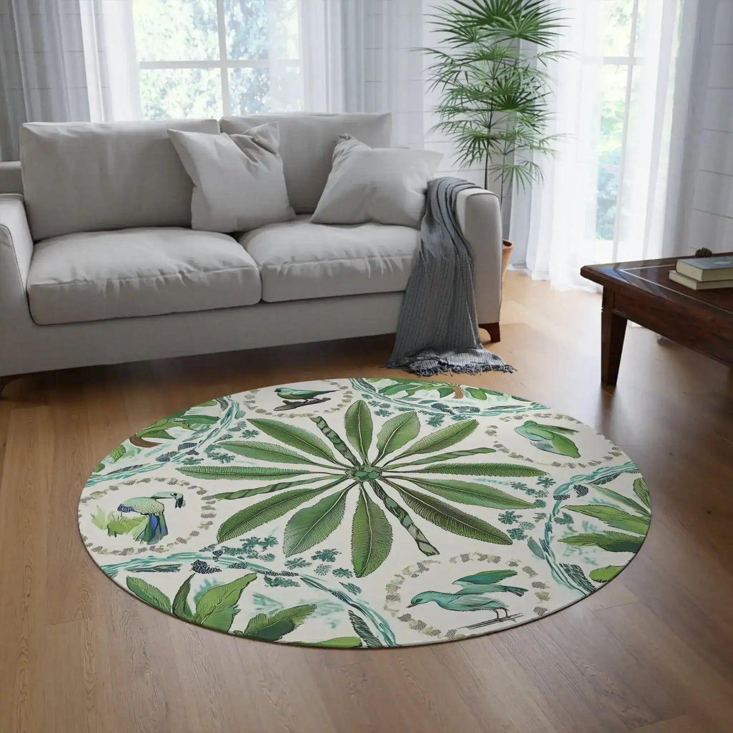 Tropical Green Aviary Round Rug