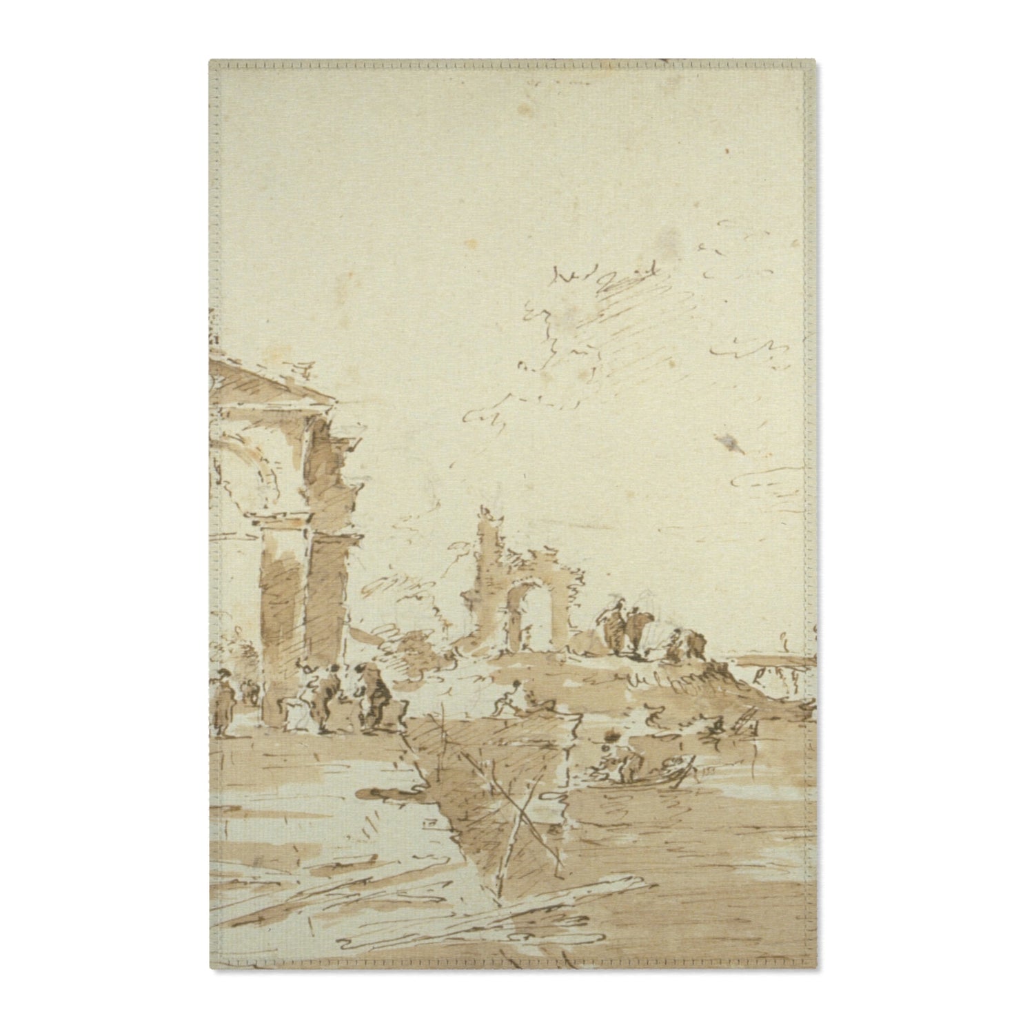 Gateway near a Landing Bridge - Francesco Guardi Area Rug