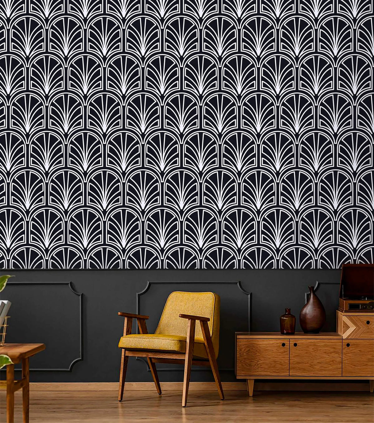 Monochrome Vintage Geometric Wallpaper