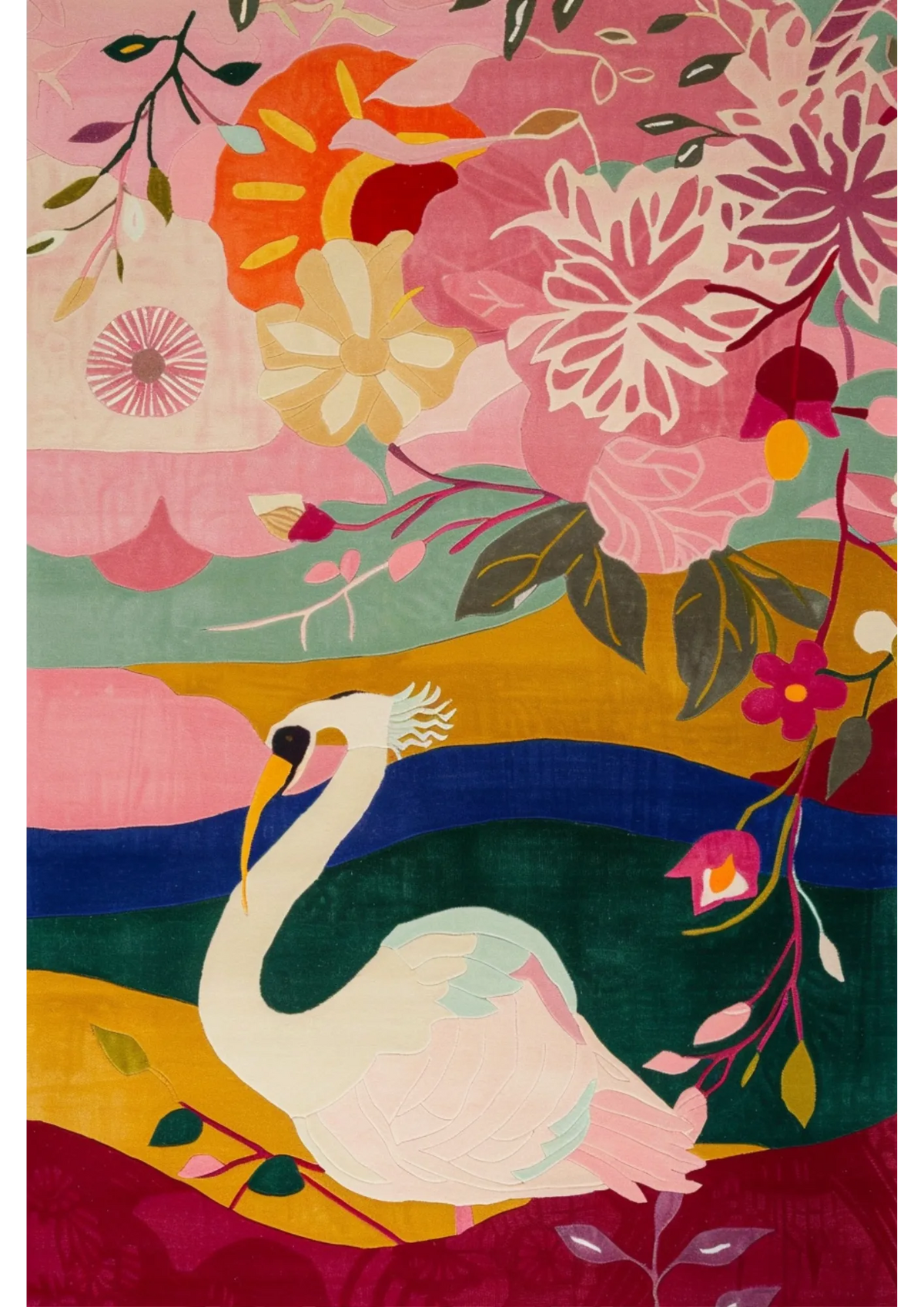 Colorful Swan Lake Hand Tufted Rug