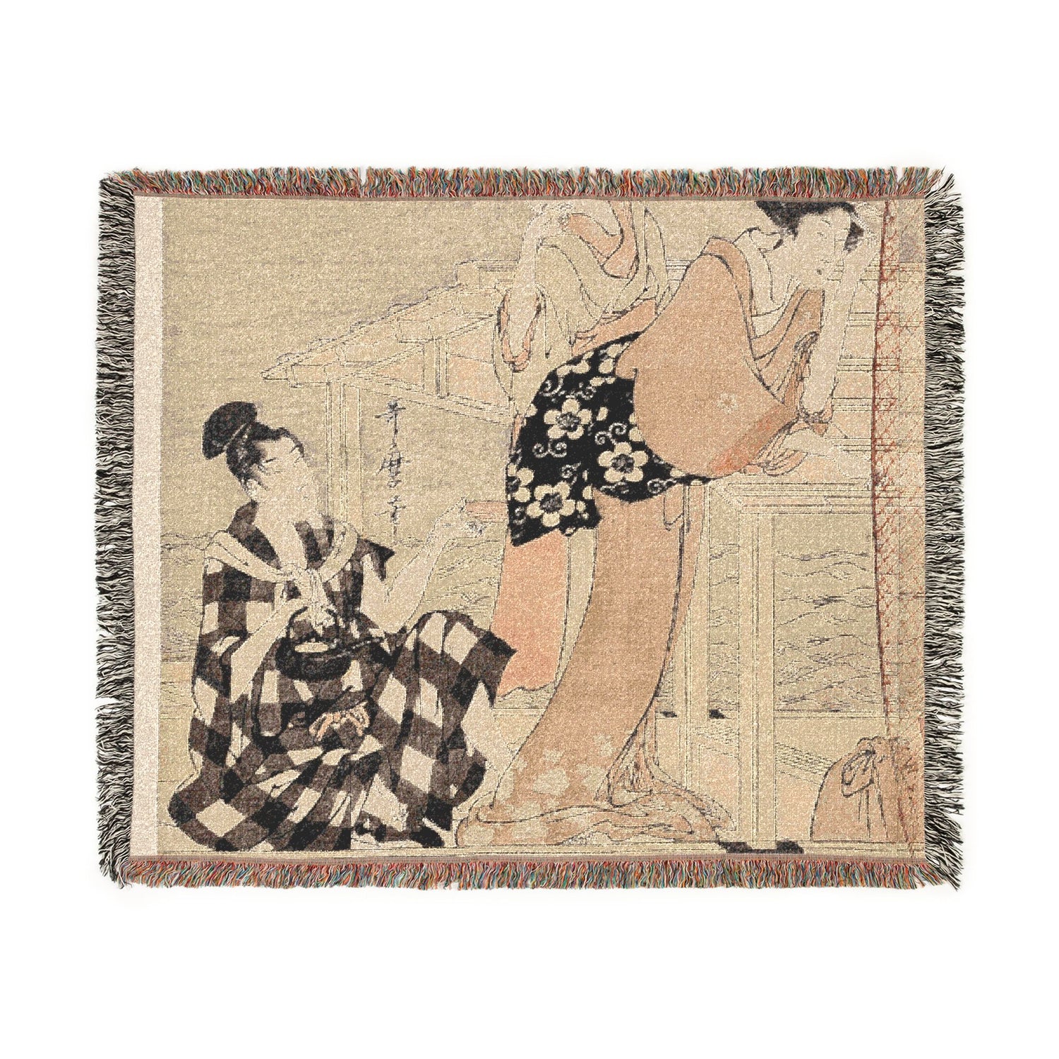 Net Fishing at Night Sumida River - Kitagawa Utamaro Tapestry Blanket