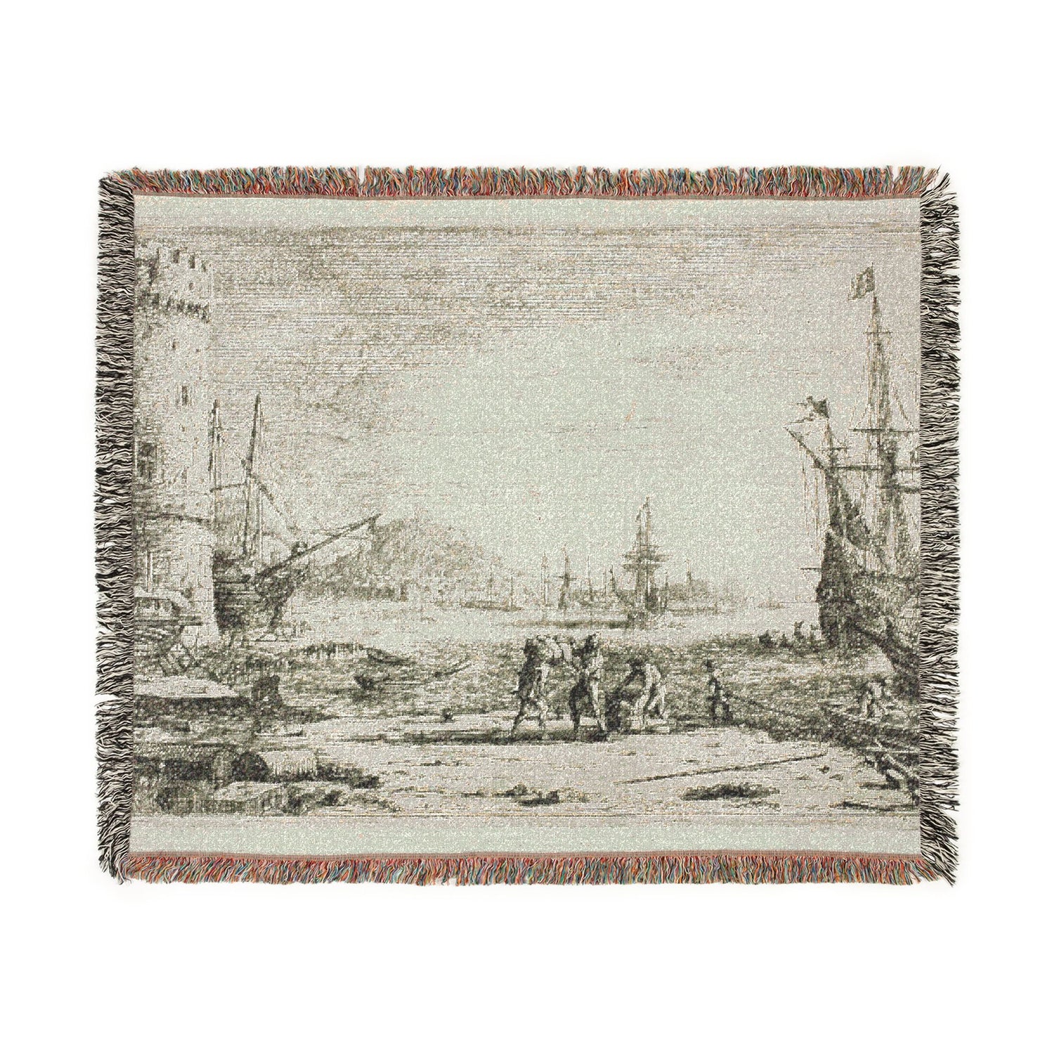 Harbor with a Large Tower - Claude Lorrain Tapestry Blanket