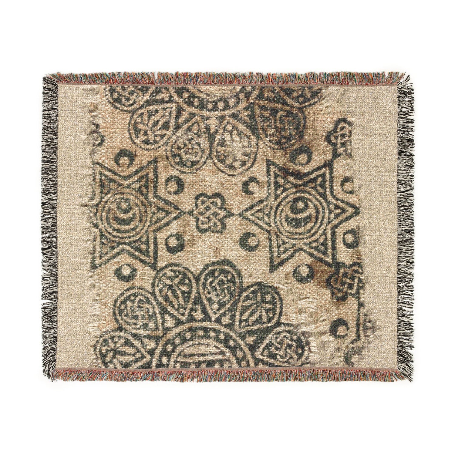 Fragment of a Woodblock Print on Linen Woven Throw Blanket