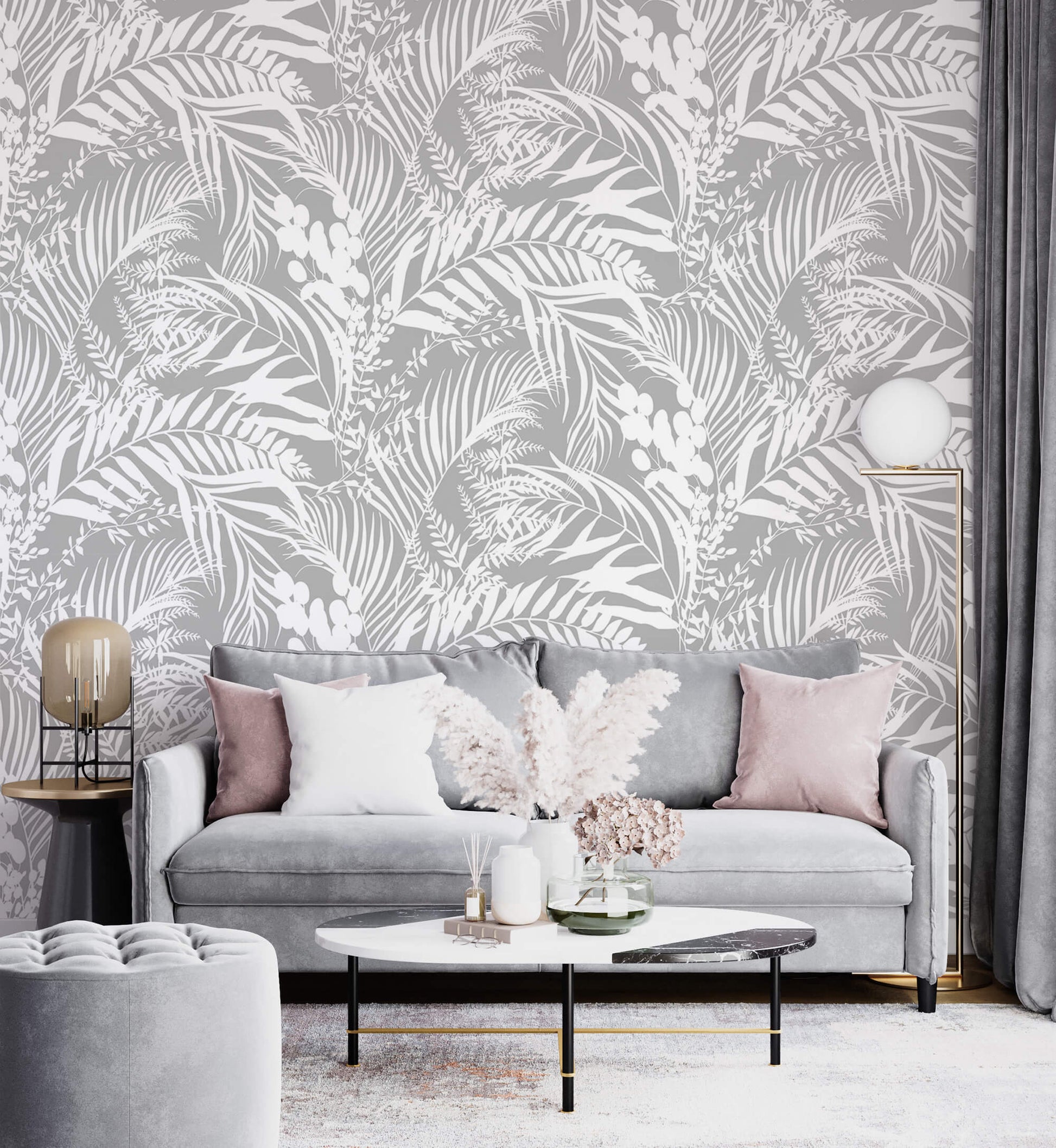 Grey Tropical Foliage Wallpaper: Bring a touch of tropical paradise into your space with this understated yet elegant design, featuring lush foliage in shades of grey that evoke a sense of serenity and sophistication.