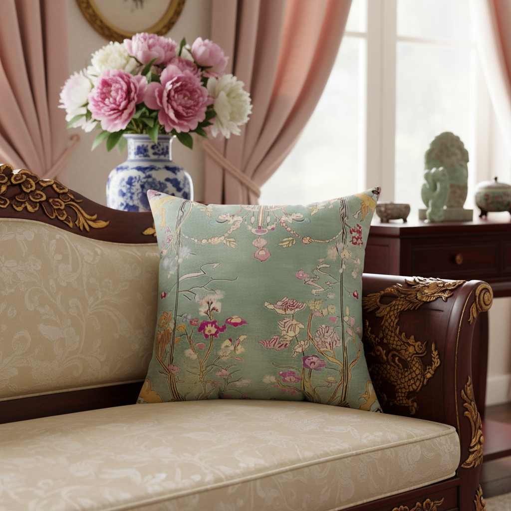 Art Deco Floral Chinoiserie Throw Pillow