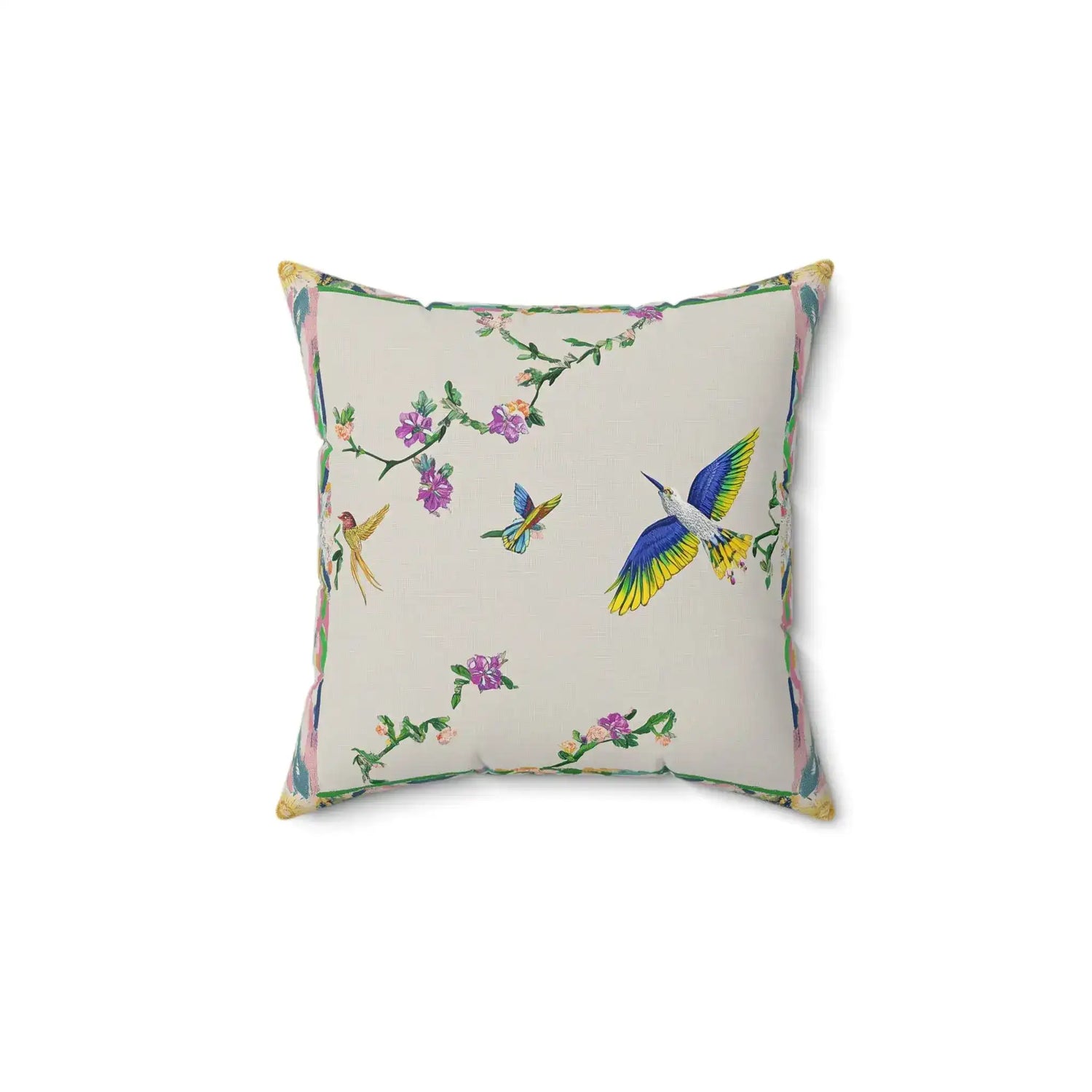 Tropical Bloom Aviary Throw Pillow