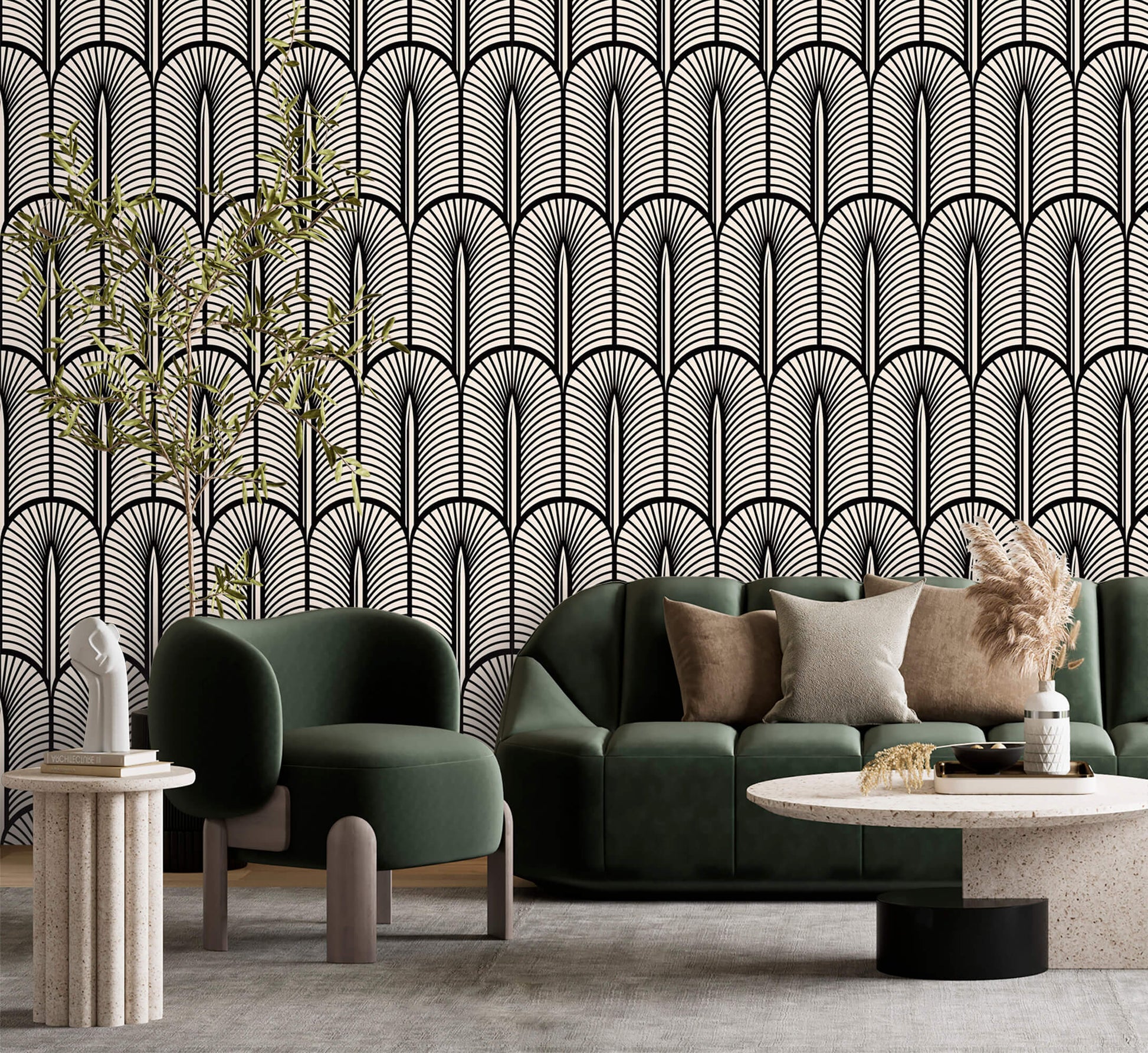 Monochrome Deco Elegance Wallpaper: Add a touch of timeless sophistication to your space with this sleek and stylish design, blending monochrome tones with Art Deco-inspired elegance.