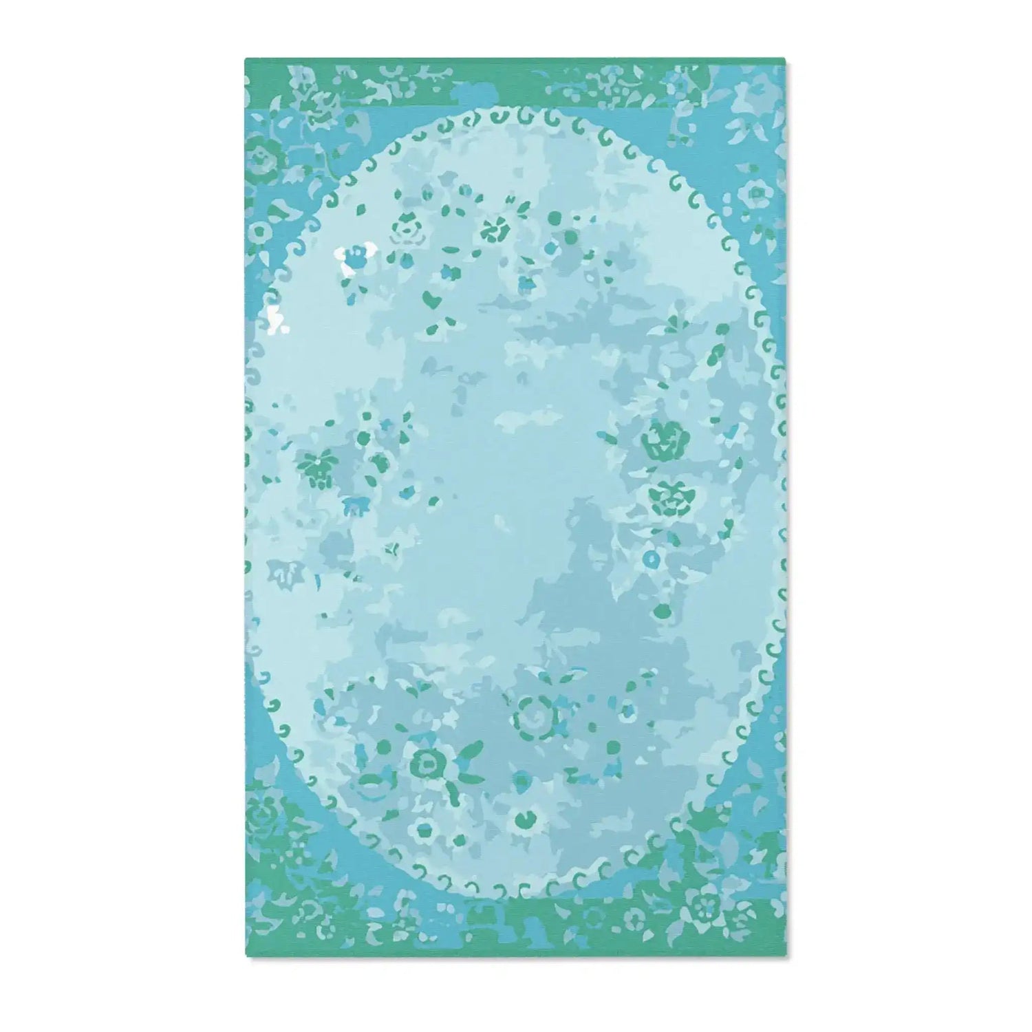 Soft Aqua Floral Oval Accent Rug