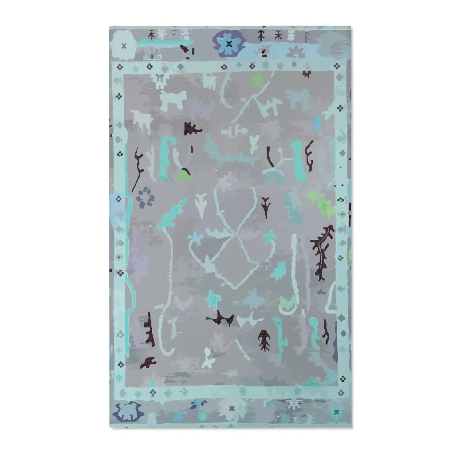 Cool Grey Abstract Tribal Accent Rug