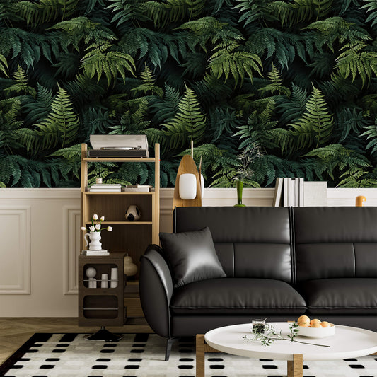 Vibrant Fern Jungle Wallpaper: Immerse yourself in the lush depths of a tropical paradise with this vibrant and verdant design, alive with the beauty of ferns and jungle foliage.