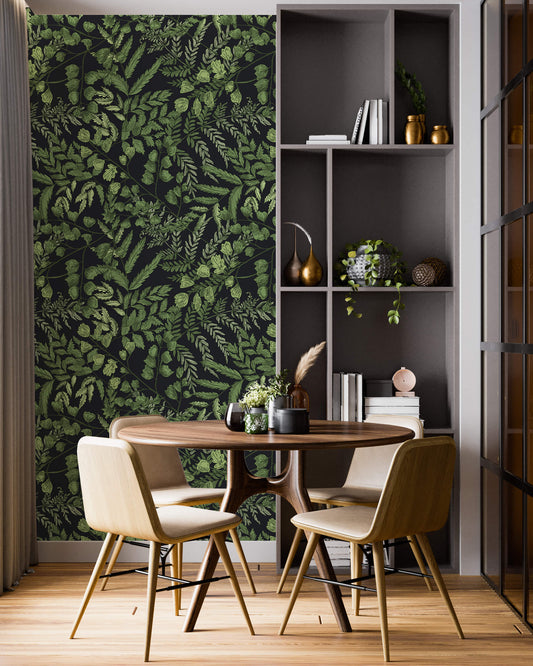 Green Fern Foliage Wallpaper: Bring the tranquility of nature indoors with this refreshing and verdant design, evoking the lush beauty of fern-filled forests.
