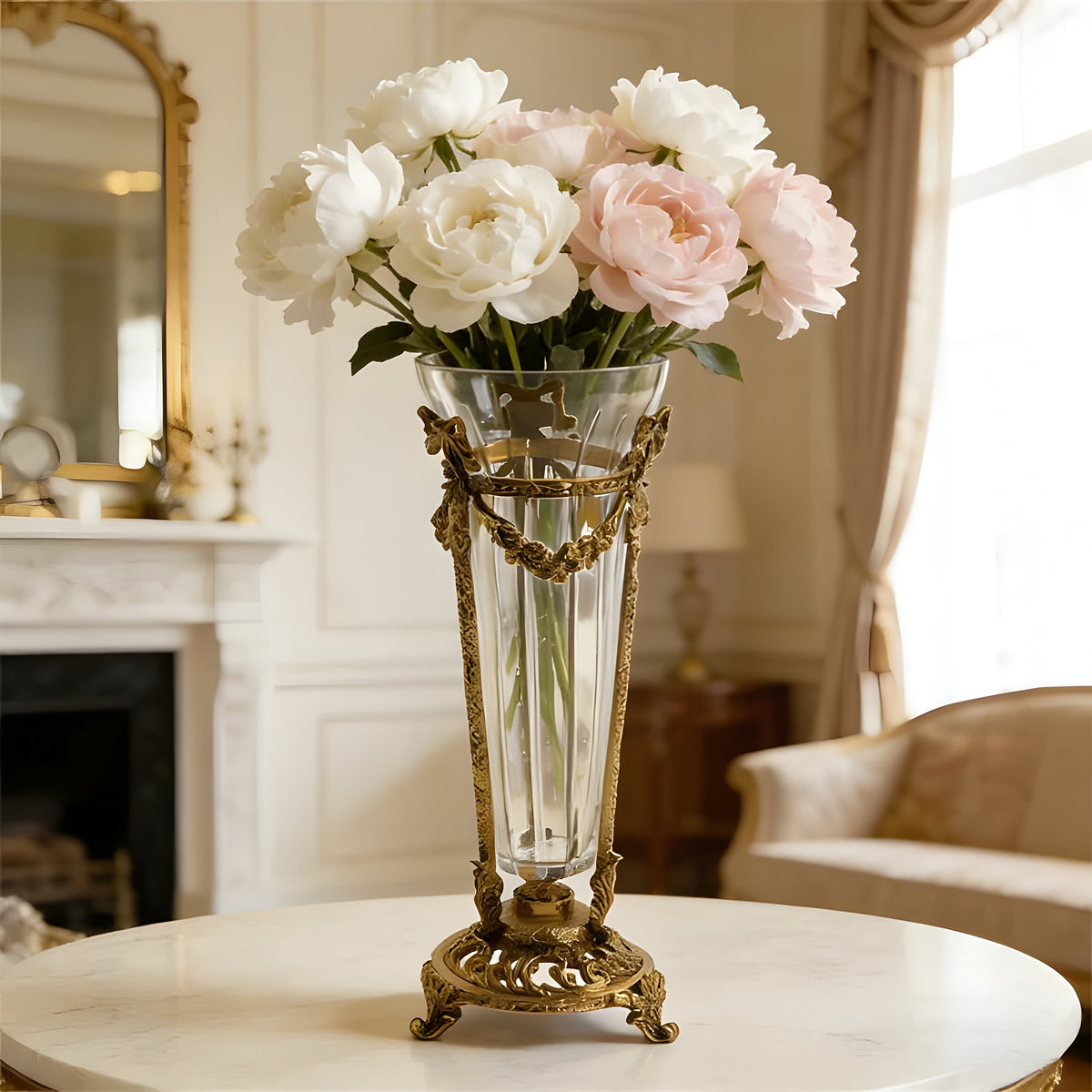 European Crystal Glass & Brass Flower Vase