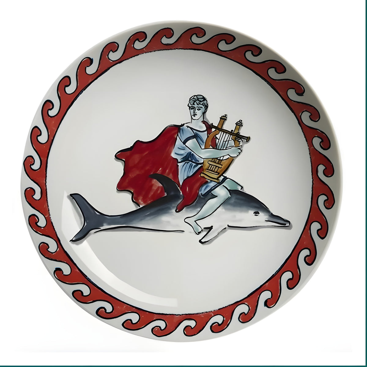 Poseidon's Journey Red Apollo & Dolphin Decorative Ceramic Plate