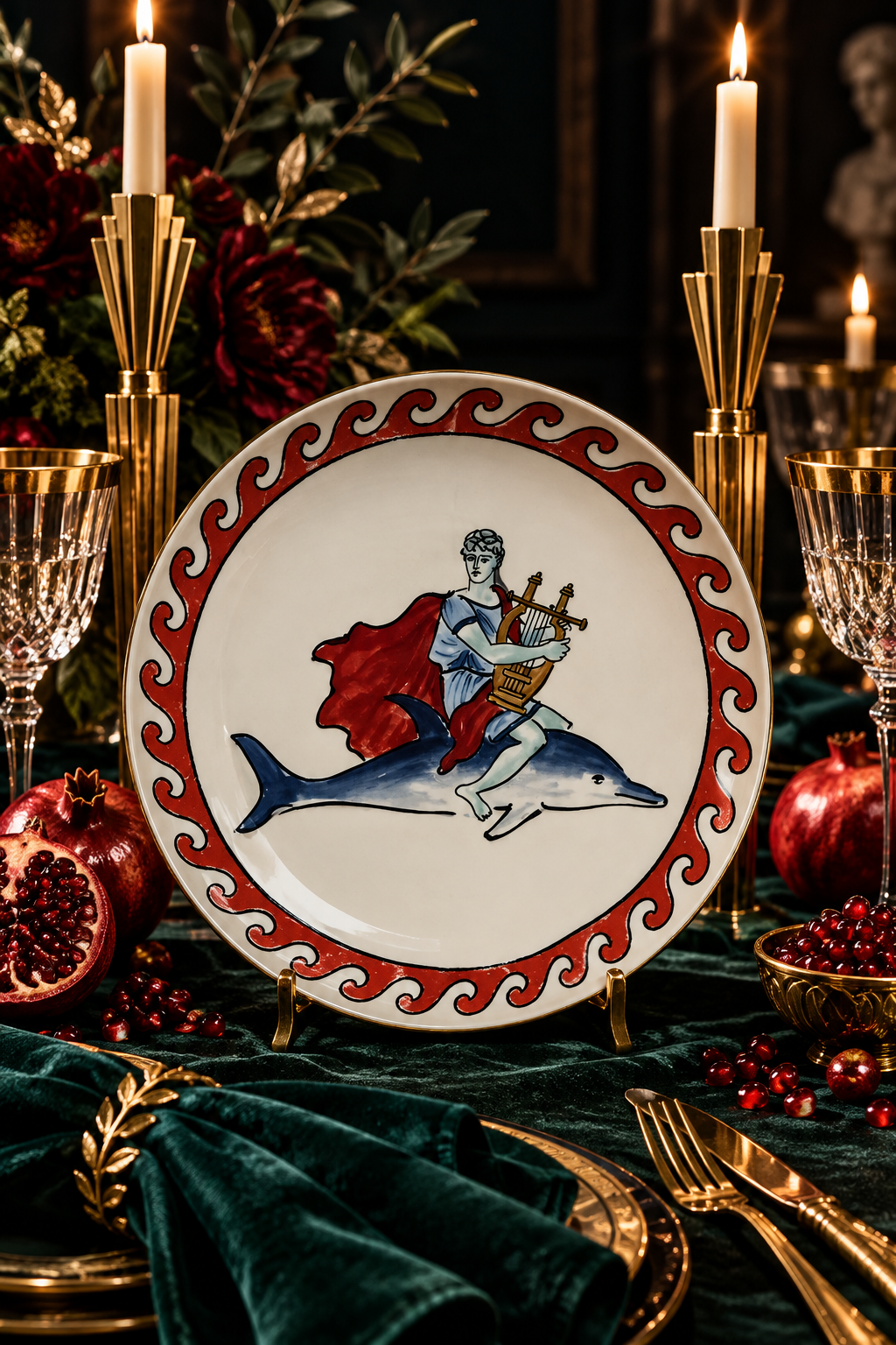 Poseidon's Journey Red Apollo & Dolphin Decorative Ceramic Plate