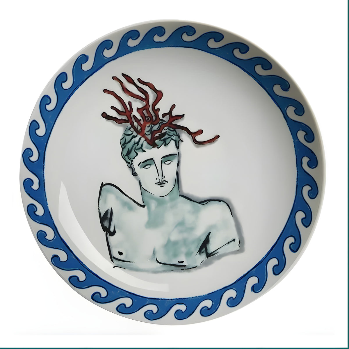 Poseidon's Journey Blue Coral Medusa Decorative Ceramic Plate