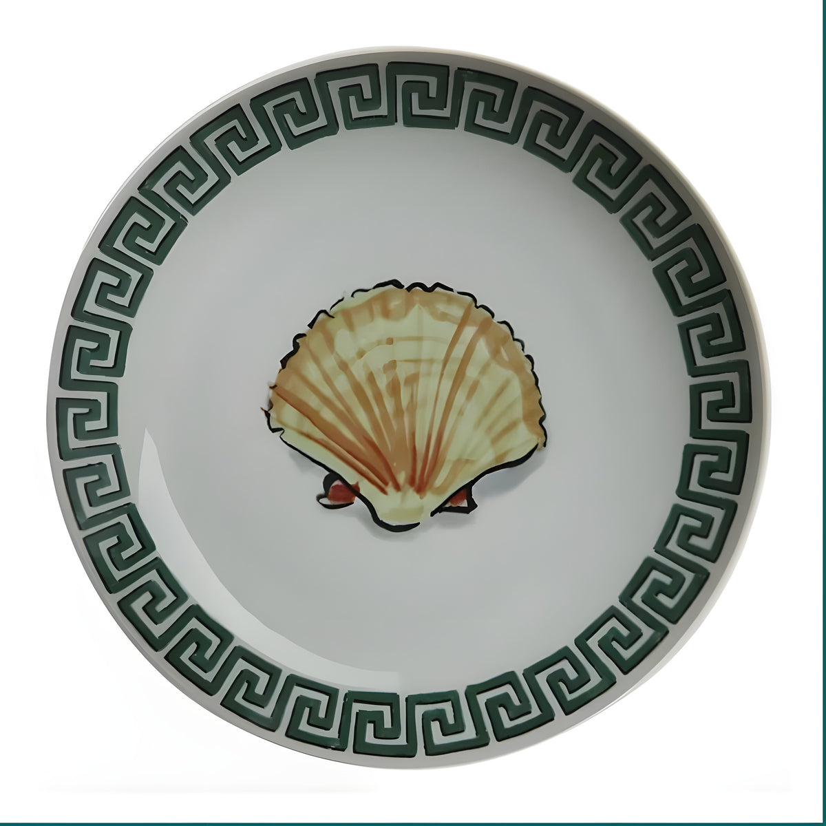 Poseidon's Journey Green Scallop Shell Decorative Ceramic Plate