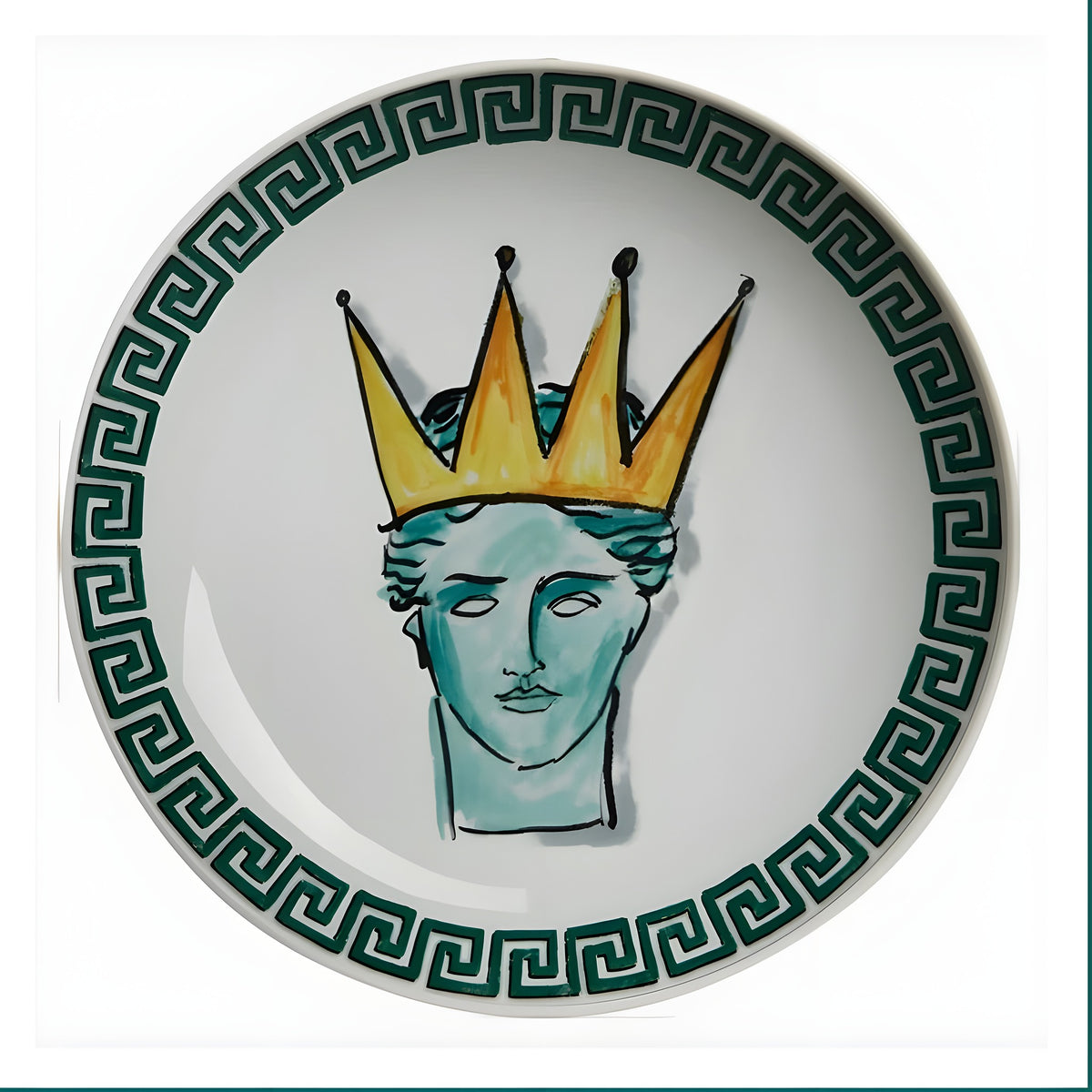 Poseidon's Journey Green Crowned Muse Decorative Ceramic Plate
