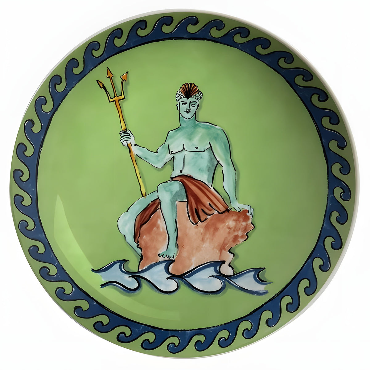 Poseidon's Journey Green Poseidon & Waves Decorative Ceramic Plate