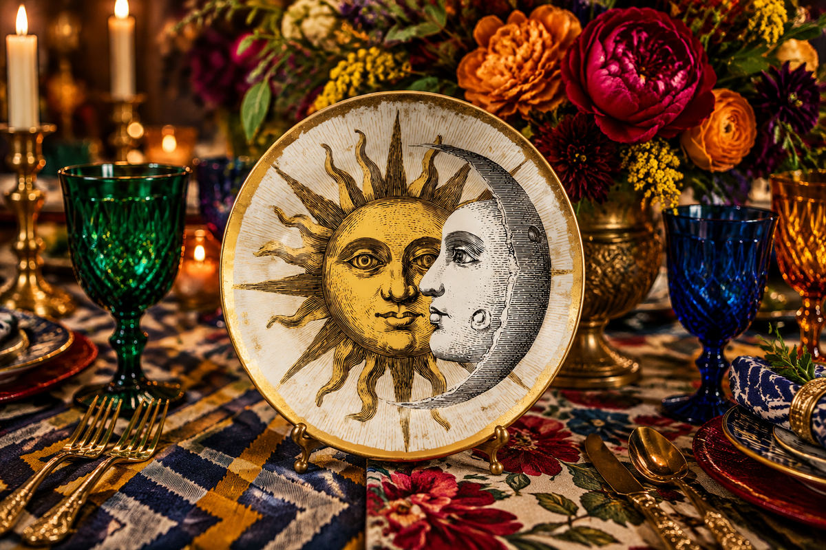 Celestial Sun & Moon Decorative Ceramic Plate