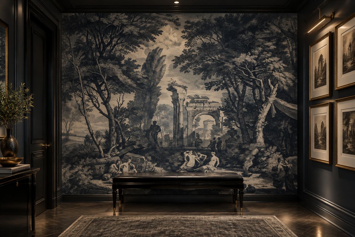 Papel Pintado Mural de Paisaje Oscuro Vintage