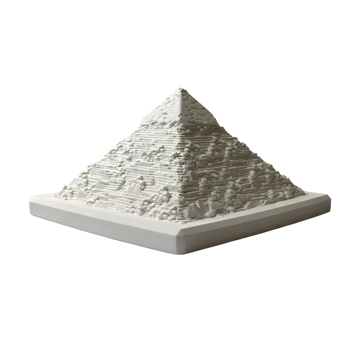 White pyramid sculpture on a gray background