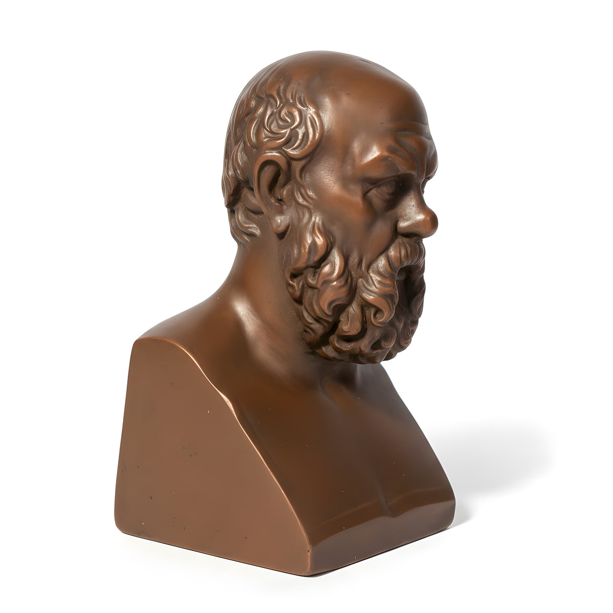 Bronze bust of a classical figure on a neutral background