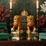 Sancai Ceramic Foo Dogs — Pair of Tang-Style Guardian Lions styled in a room setting