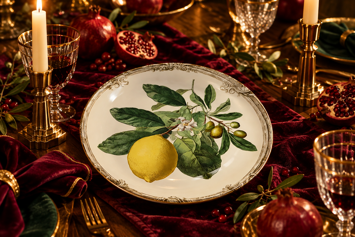 Vintage Lemon & Olive Branch Ceramic Wall Plate