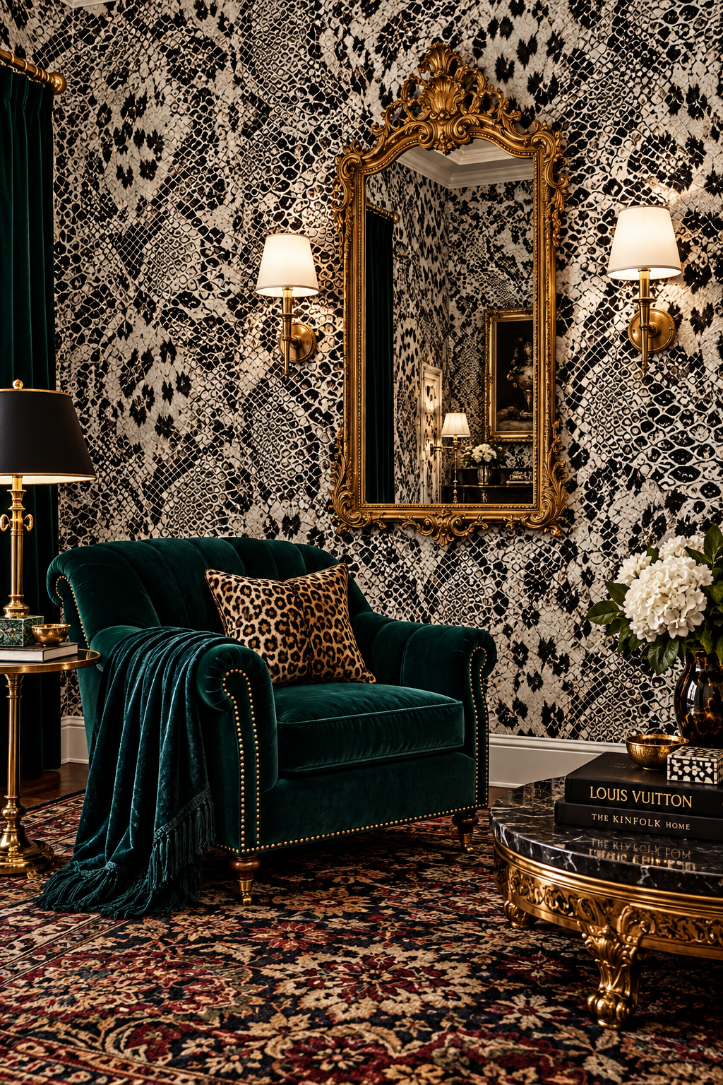 Retro Black & White Snake Print Wallpaper