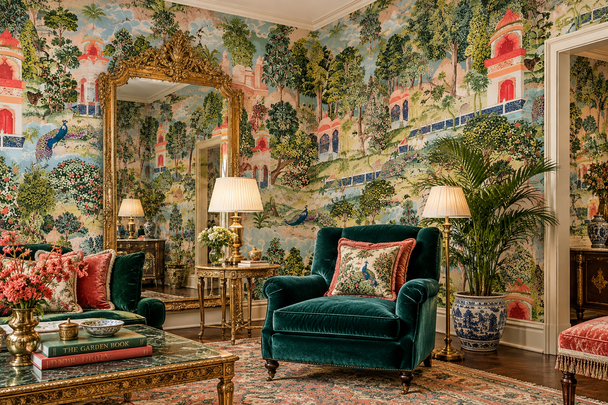 Southeast Asian Peacock Plant & Animal Mural