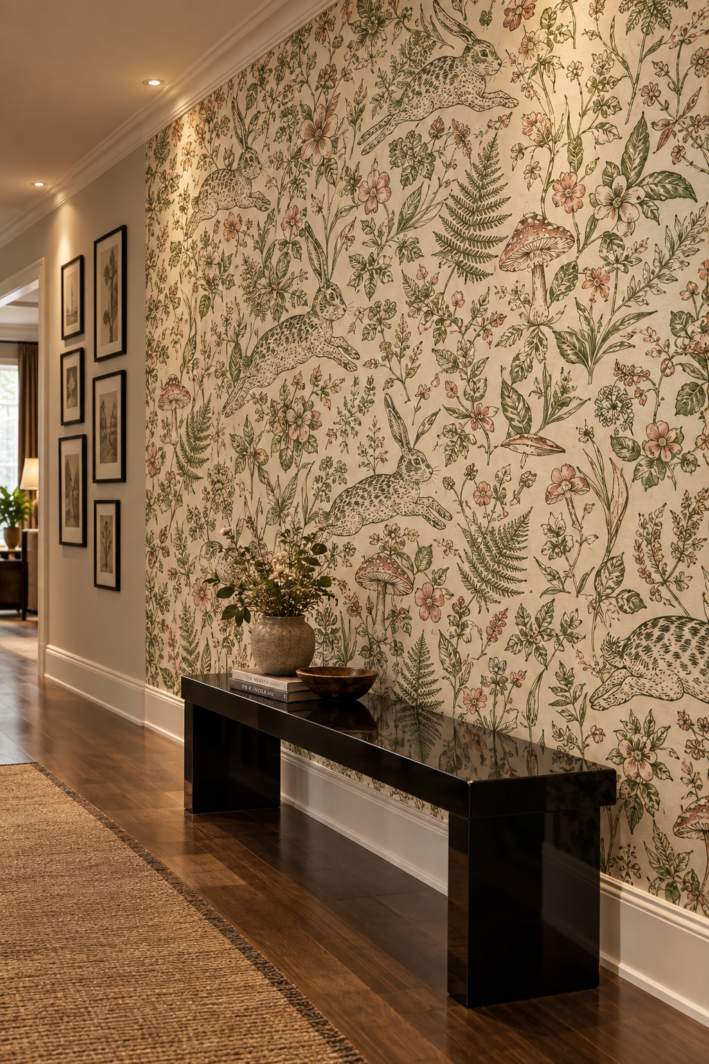 Vintage Botanical Rabbit Forest Wallpaper