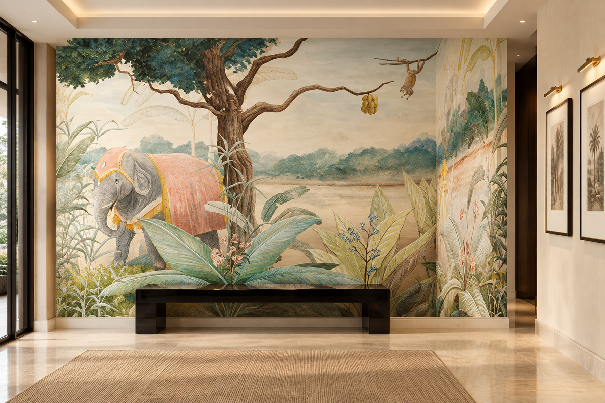Mural de safari con elefantes