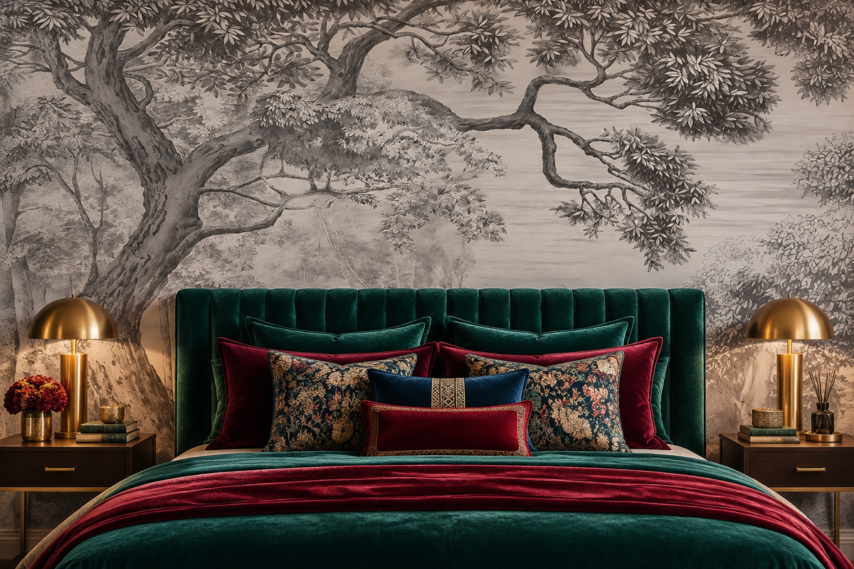 Mural de árbol del bosque retro