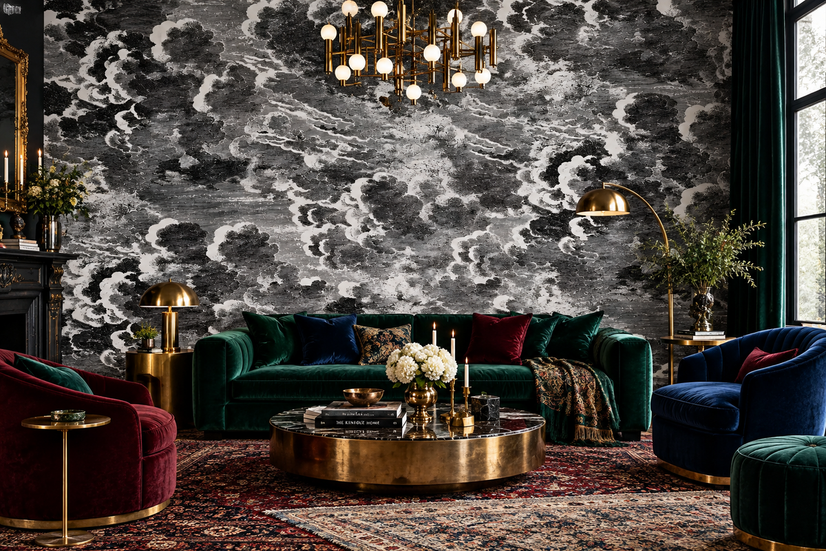 Black and White Cloud Mural