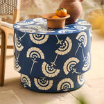 Daisy Floral Inlay Round Side Table – Blue