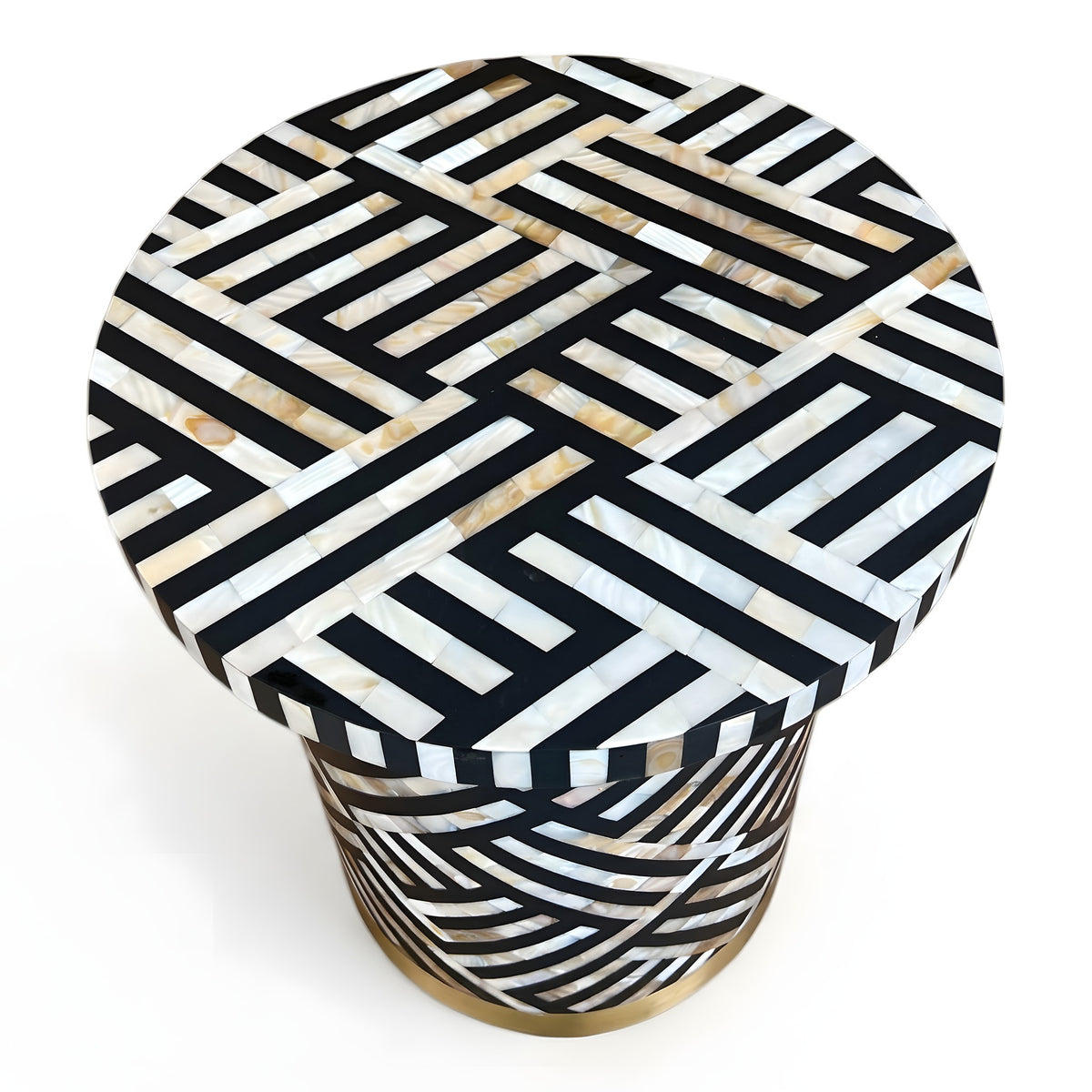 Optical Mother-of-Pearl Inlay Round Side Table – Black