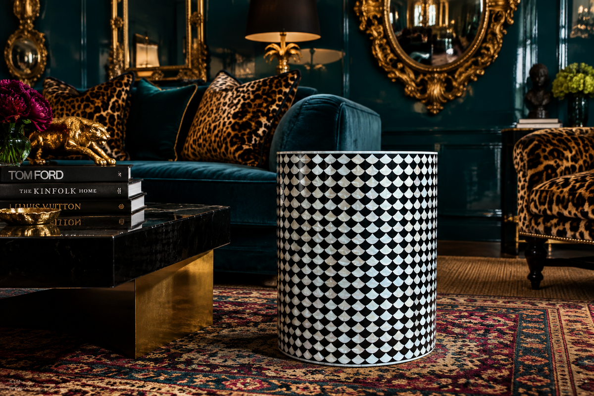 Drop Mother-of-Pearl Inlay Stool – Black