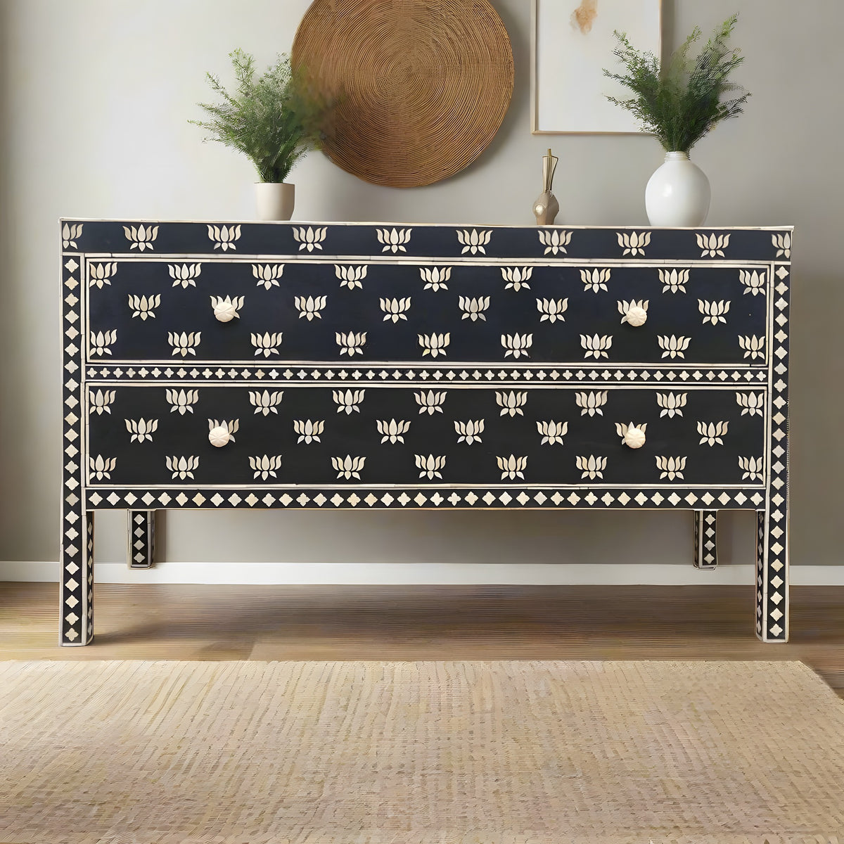 Hazel Bone Inlay 2-Drawer Sideboard – Black