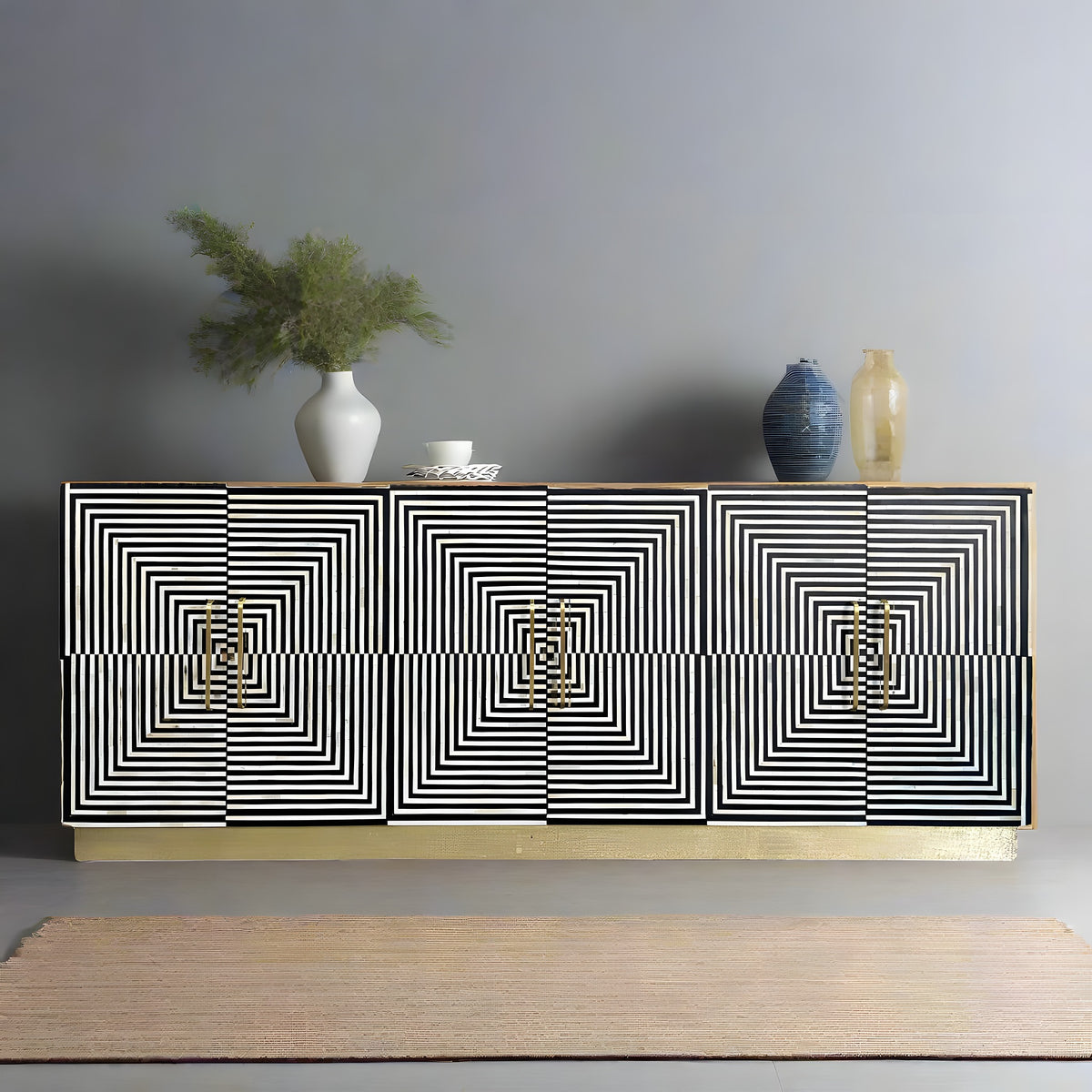 Liam Bone Inlay 6-Door Large Sideboard – Black