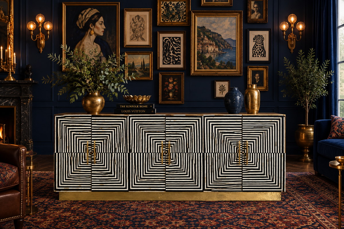 Liam Bone Inlay 6-Door Large Sideboard – Black