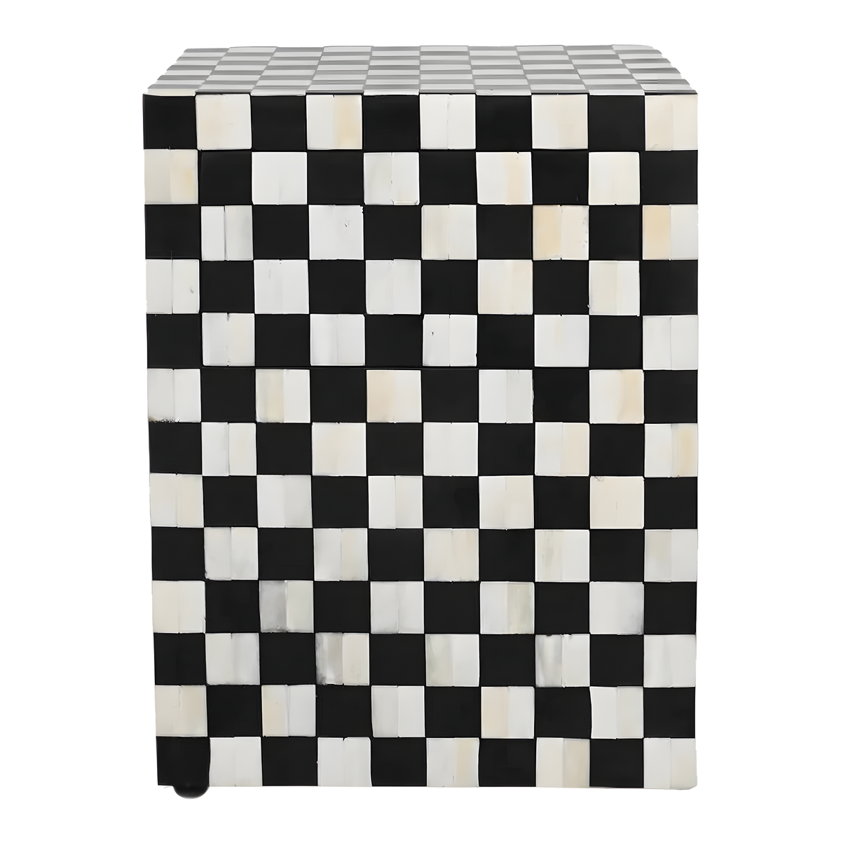 Checkerboard Bone Inlay Bedside Table – Black