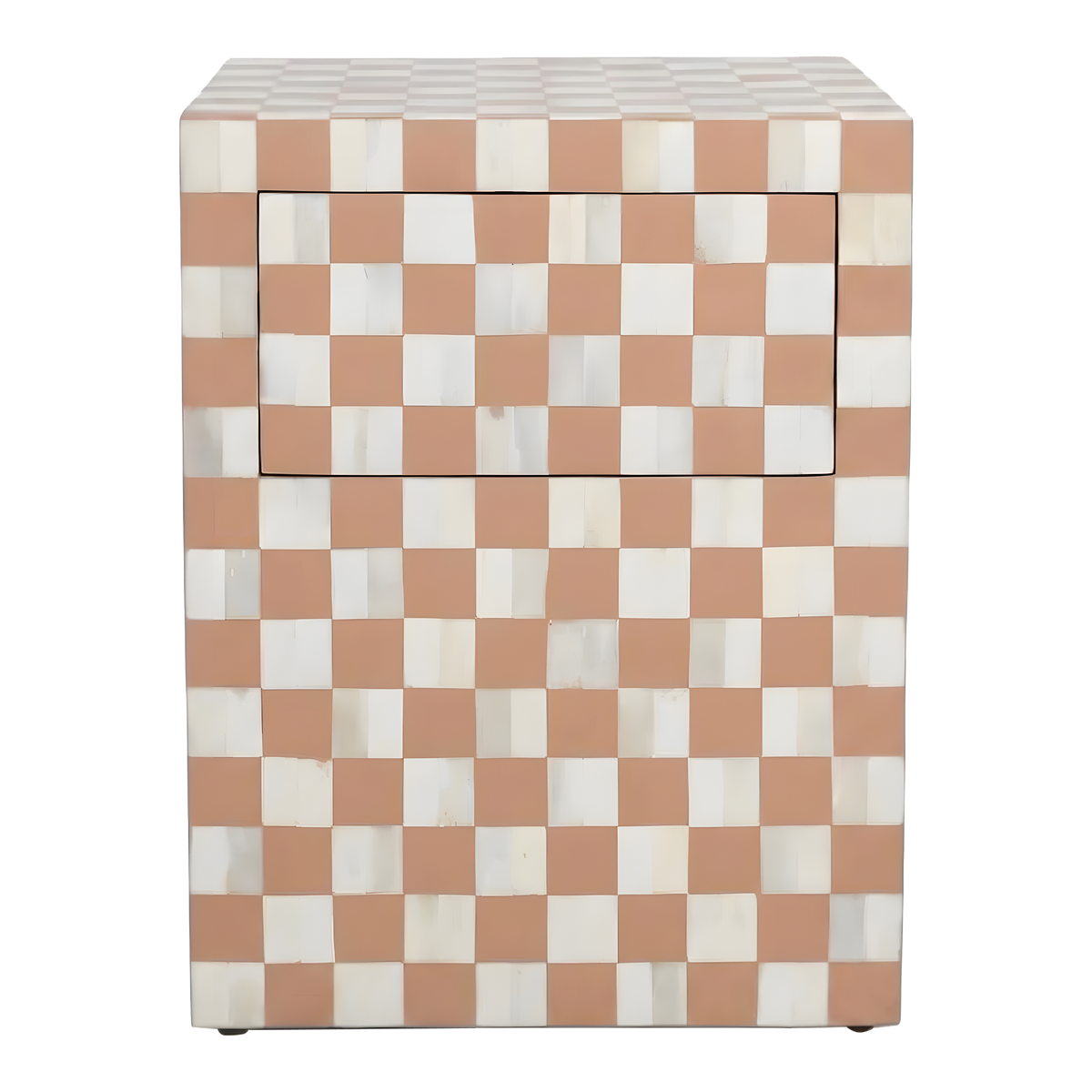Checkerboard Bone Inlay Bedside Table – Almond